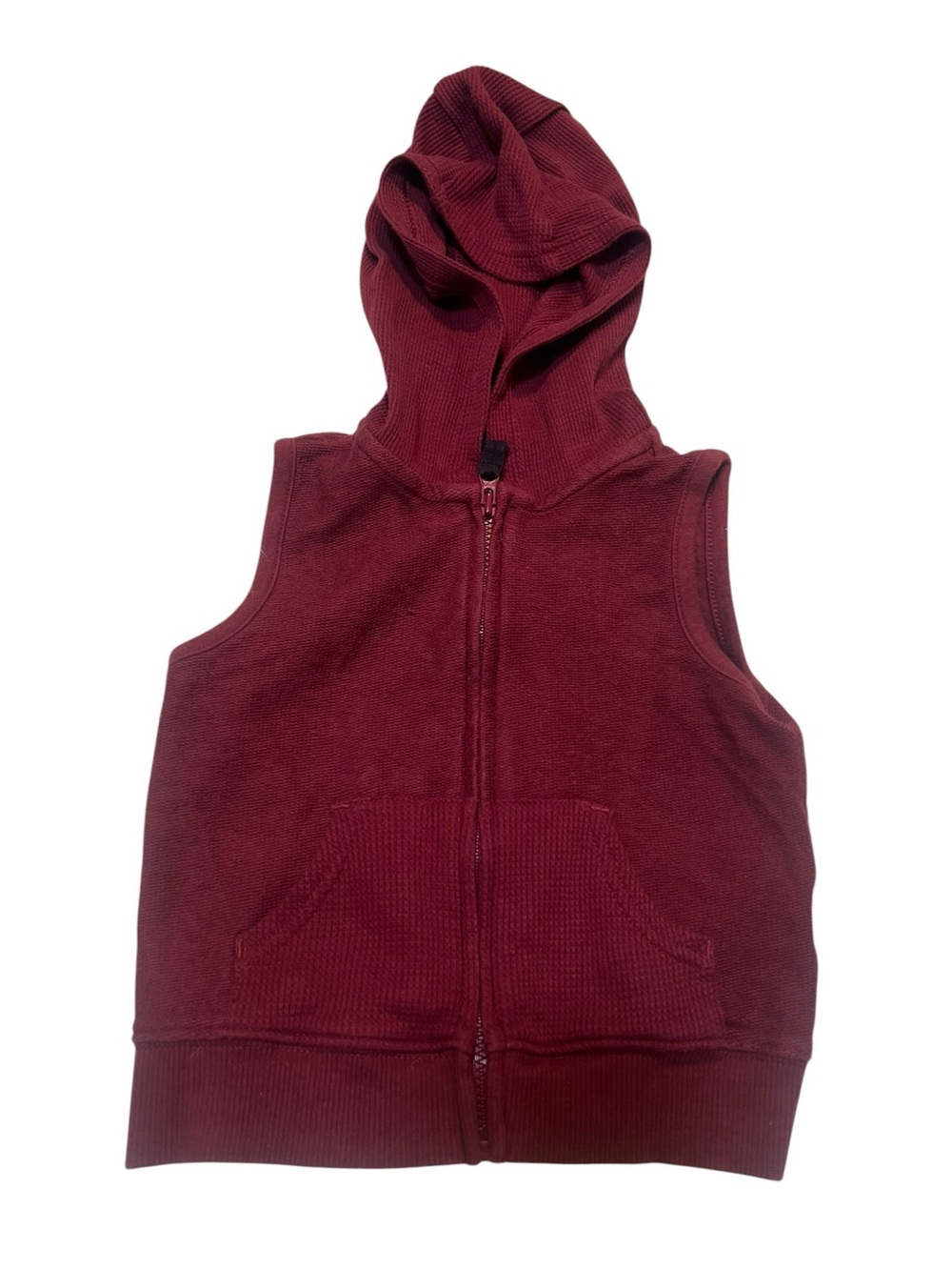 Carter's Baby Boys Sz 12 Months Hooded Vest Sleeveless Burgundy Full Zip Cotton
